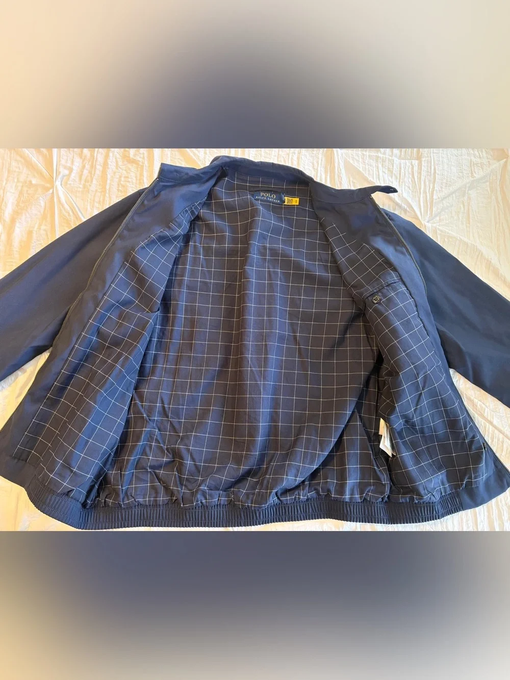 Polo Ralph Lauren Harrington Bomber Jacket Navy Blue Large Plaid Lining Pony